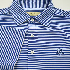 NEW Donald Ross Blue and White Stripe Greenbrier Golf Club Logo Polo Shirt M